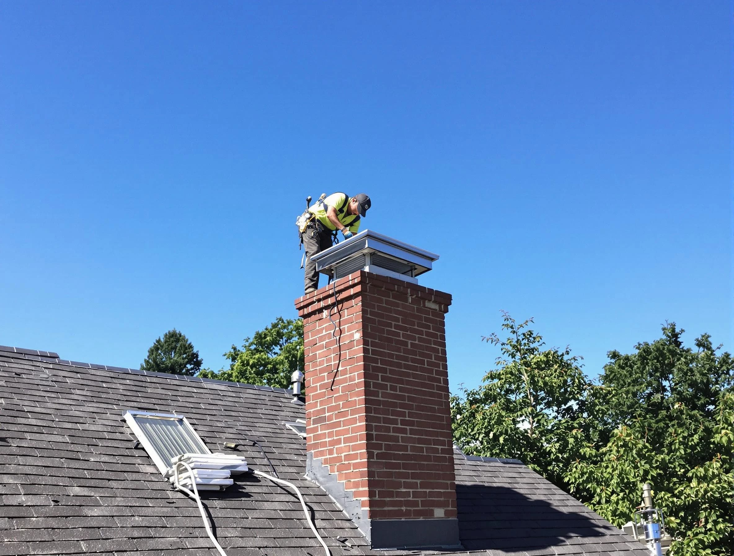 Petersburg Chimney Sweep technician measuring a chimney cap in Petersburg, VA
