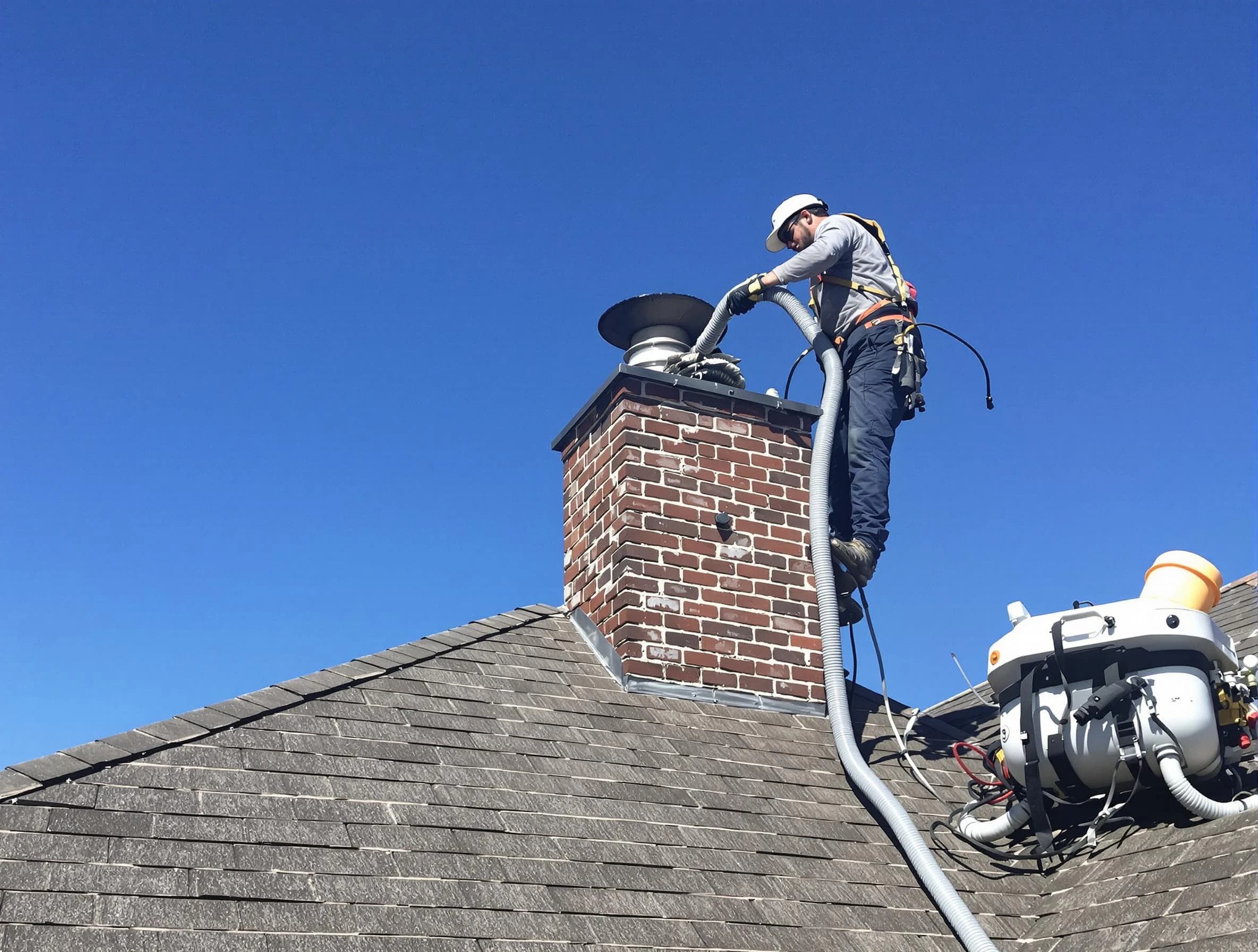 Dedicated Petersburg Chimney Sweep team member cleaning a chimney in Petersburg, VA