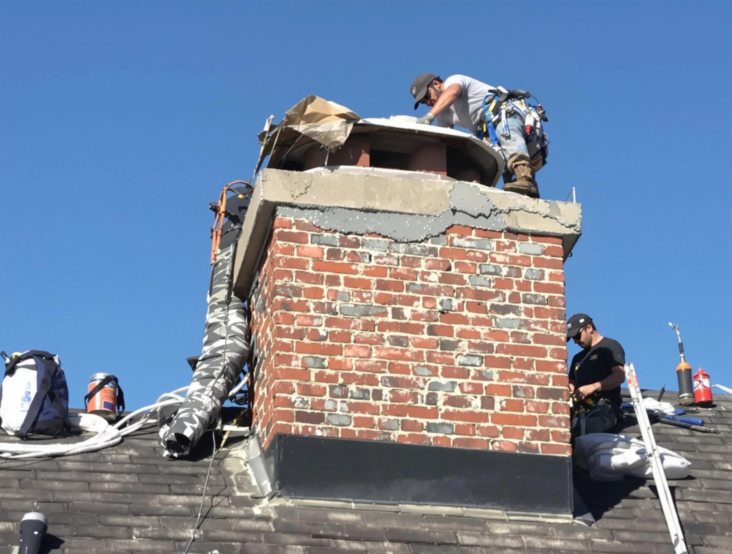 Petersburg Chimney Sweep installing a custom chimney crown in Petersburg, VA