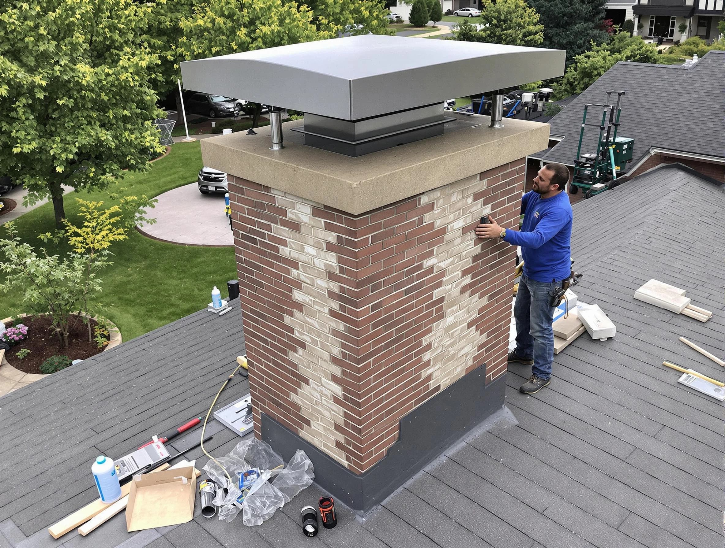 Petersburg Chimney Sweep team working on a custom chimney remodel in Petersburg, VA